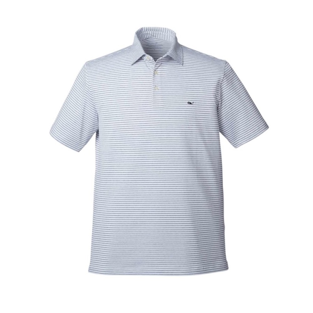 Vineyard Vines Mens XL On-The-Go Sankaty Polo Blue White Striped Performance